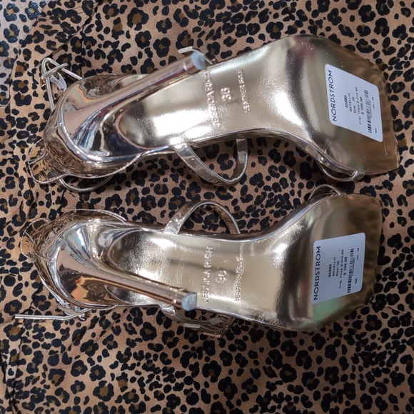 Jessica Rich. Gold Strappy Heels with High Slender Heel - Picture 6 of 7